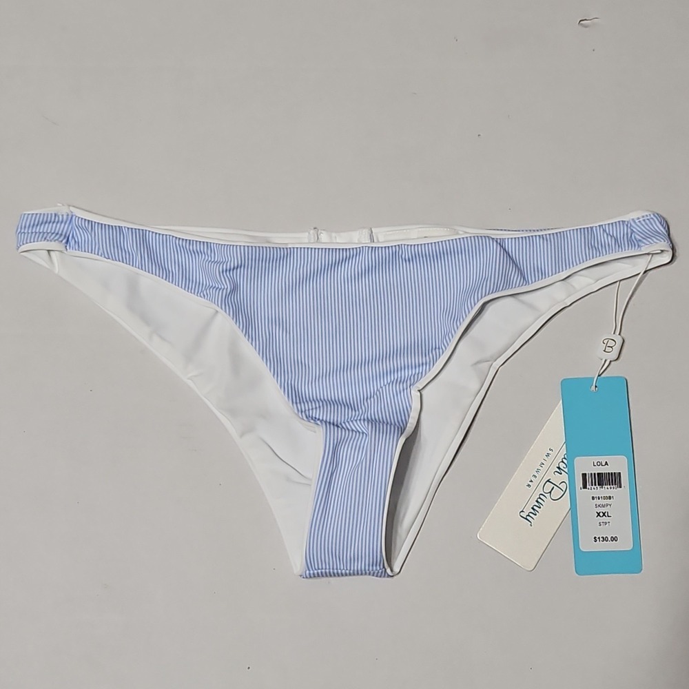 Beach Bunny Lola Size 2XL Blue White Stripe Skimpy Bikini Bottom Swim